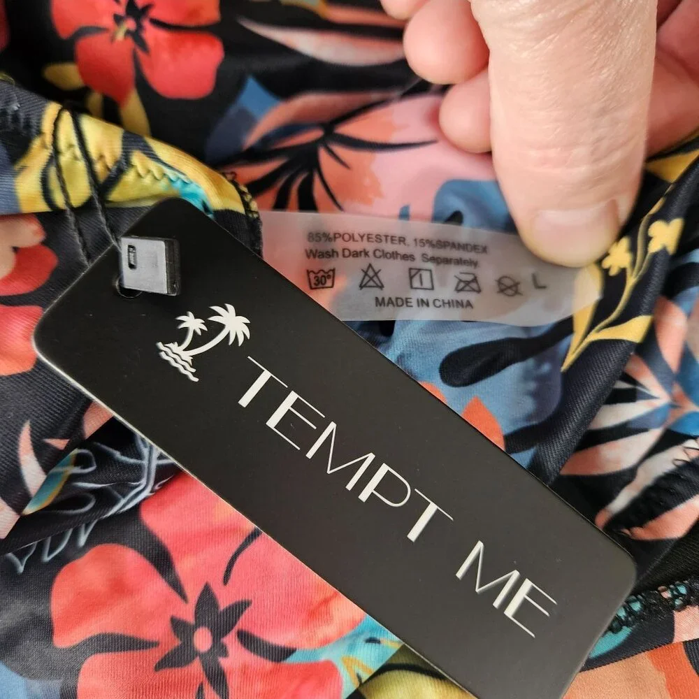 Tempt Me Womens Large Tropical Floral One-Piece Swimsuit Crisscross Sides Beach